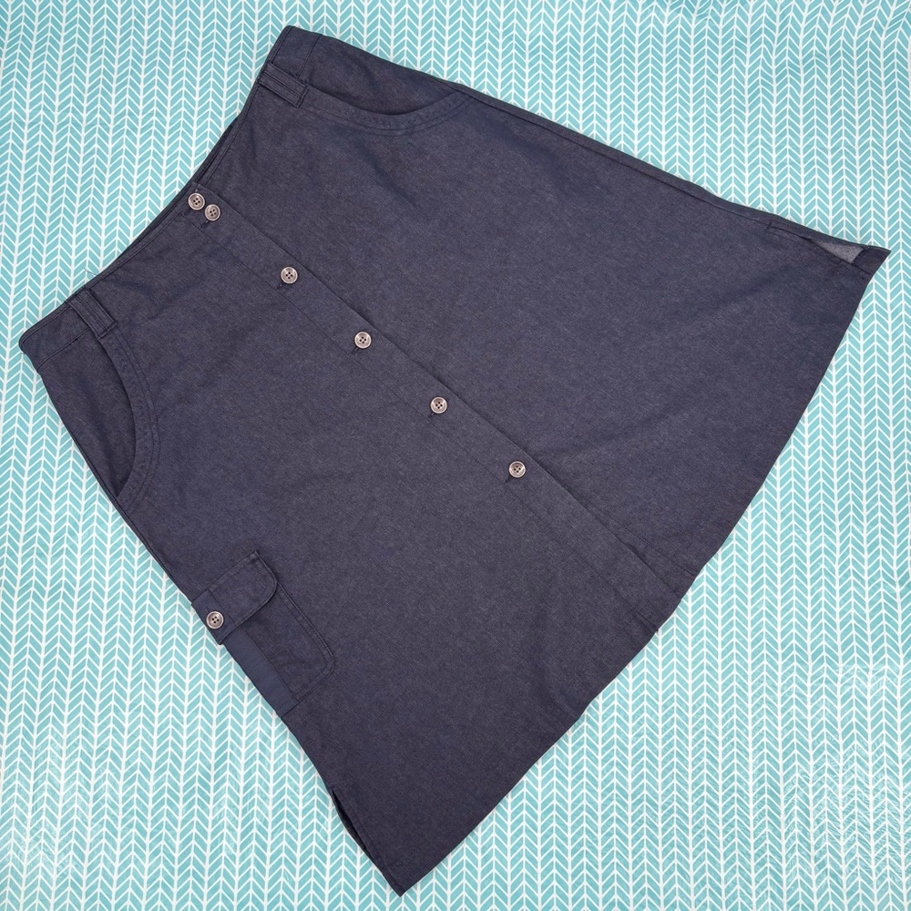 Magellan Dark Blue A-Line Button Front Travel Skirt with Cargo Pocket, 16